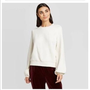 A New Day Crew Neck Bishop Sleeve Sweatshirt - Cream-XL
